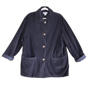 Merona Womens Y2K Corduroy Shirt Jacket Size Medium Black Overszed Button Front
